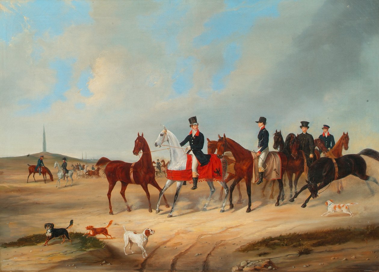 Reiterkavalkade mit Hunden von August von Rentzell