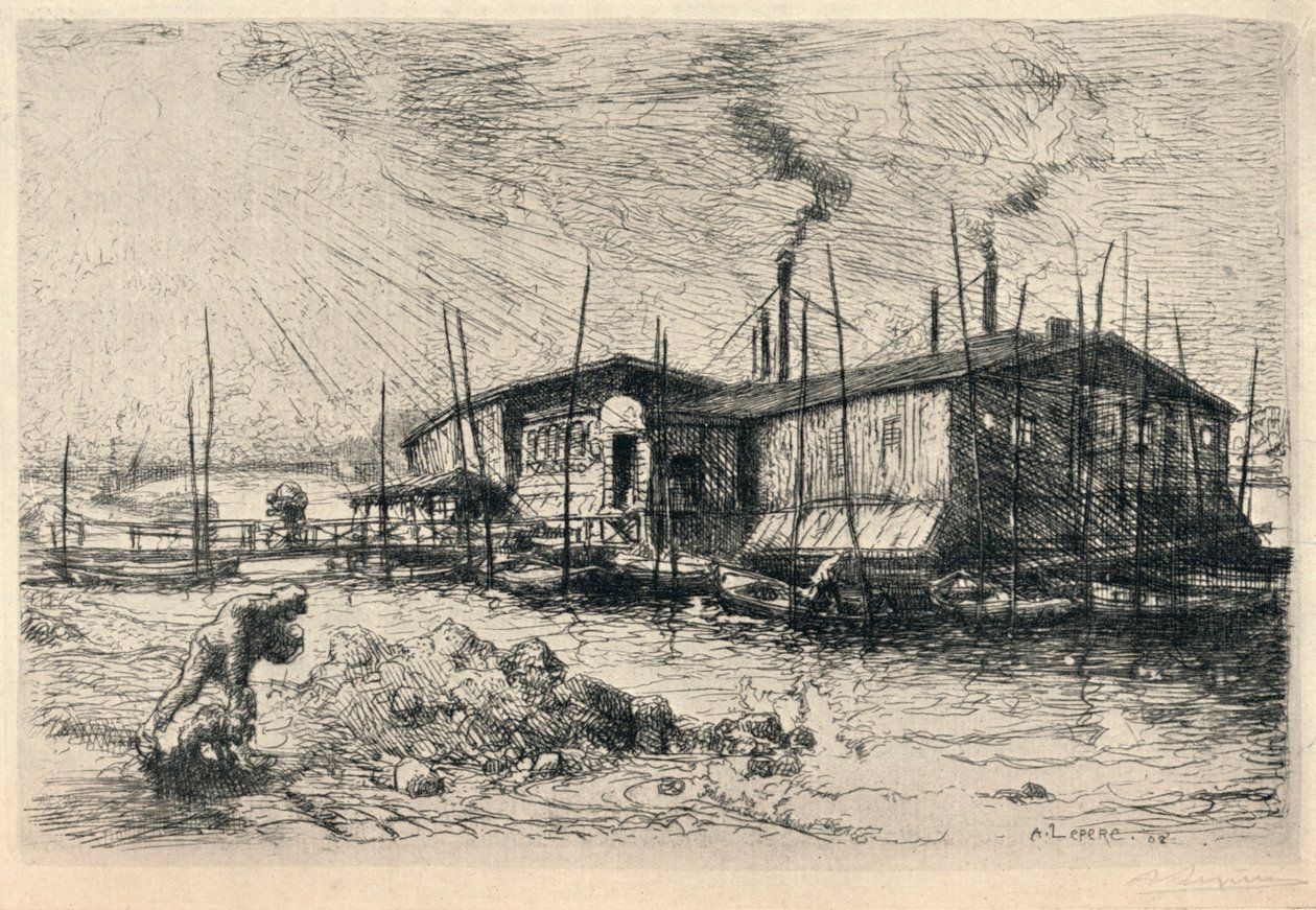 Alte Waschboote in Grenelle, 1915 von Auguste Louis Lepère
