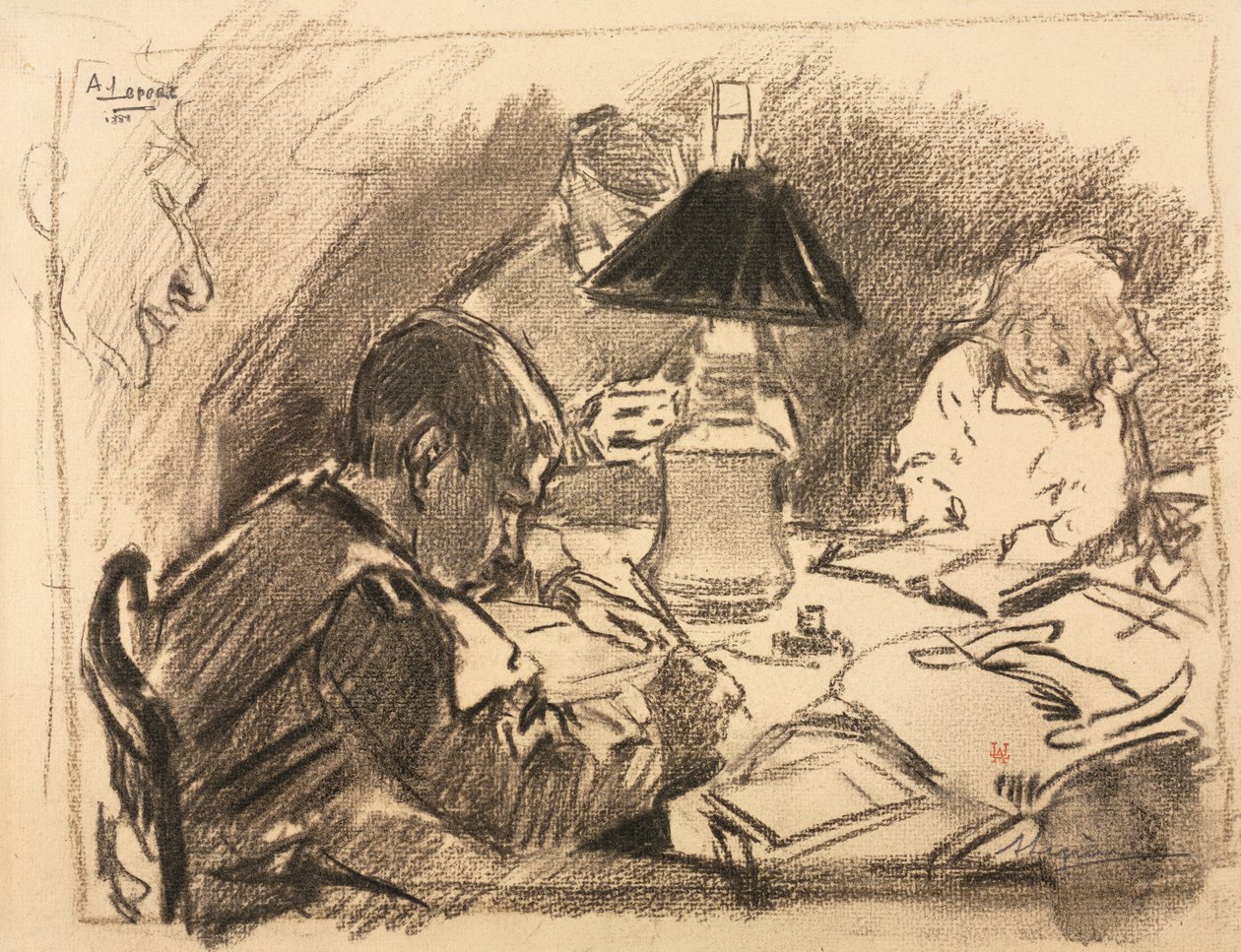 Um die Lampe, 1888 von Auguste Louis Lepère