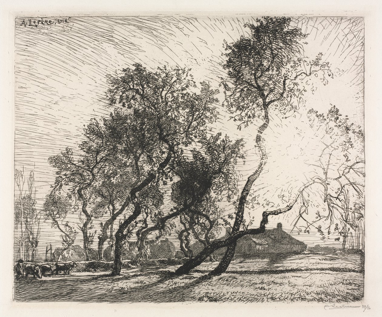 Bauernhof mit Pappeln in Holland von Auguste Louis Lepère