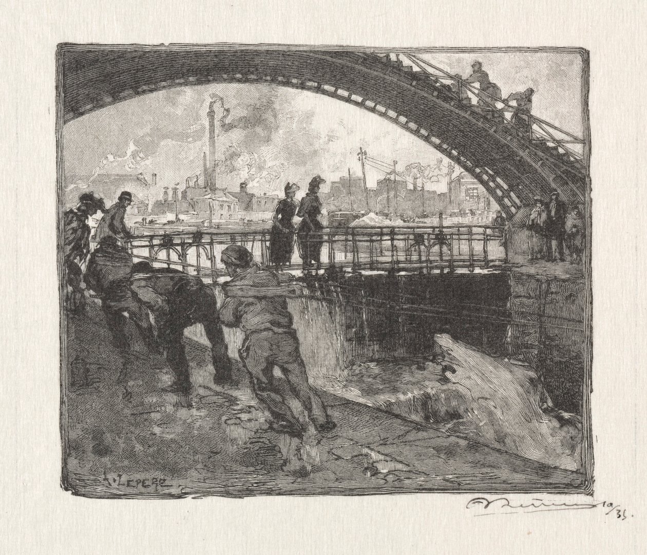 Die Schleuse des Canal St. Martin, 1890 von Auguste Louis Lepère