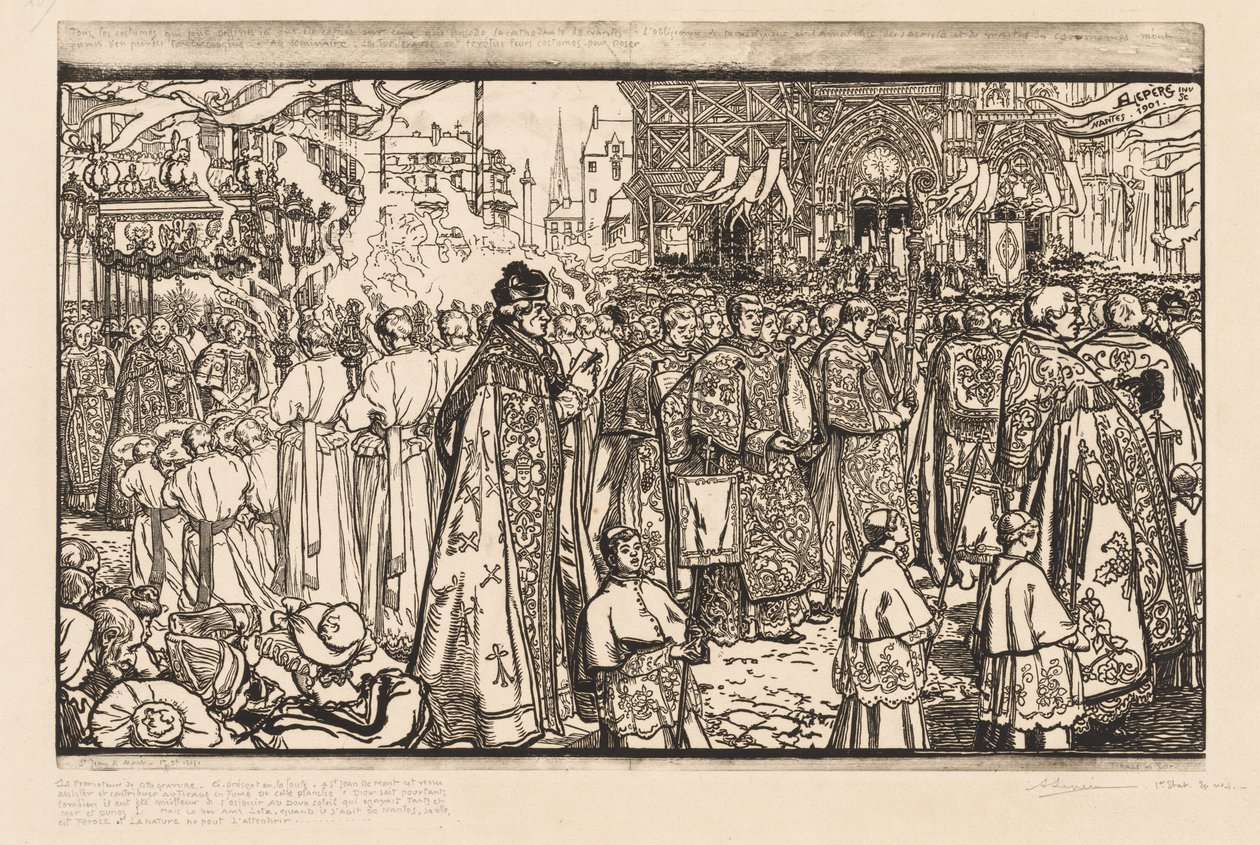 Die Prozession des Fronleichnamsfestes in Nantes von Auguste Louis Lepère