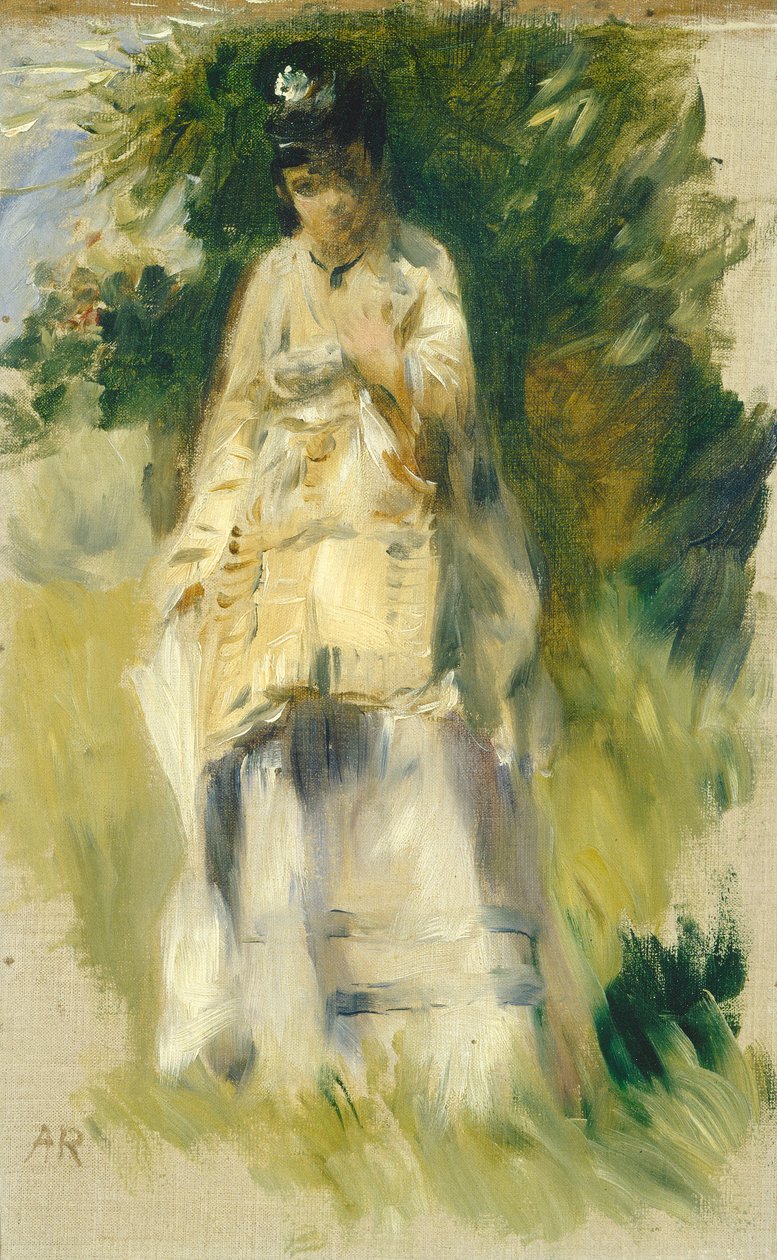 Frau, die an einem Baum steht von Auguste Renoir
