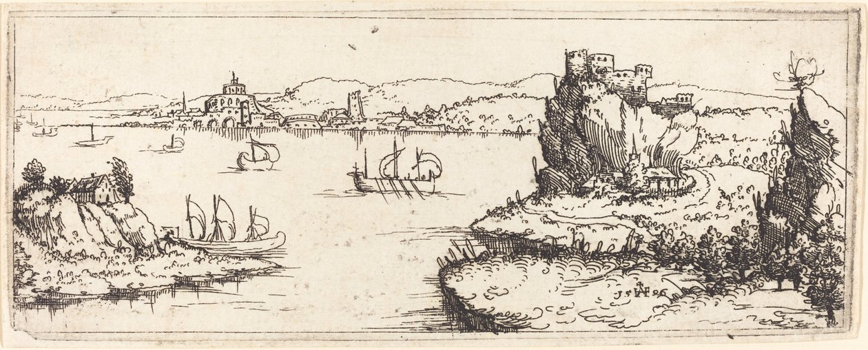 Landschaft mit Segelbooten von Augustin Hirschvogel