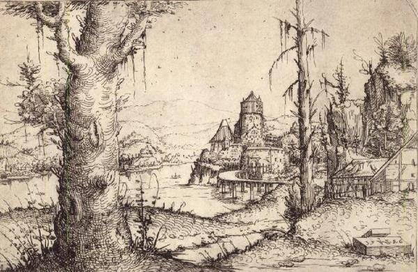 Flusslandschaft mit einem kräftigen Baum von Augustin Hirschvogel