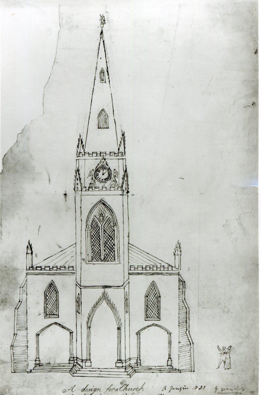 Ein Entwurf für eine Kirche, 1821 von Augustus Charles Pugin