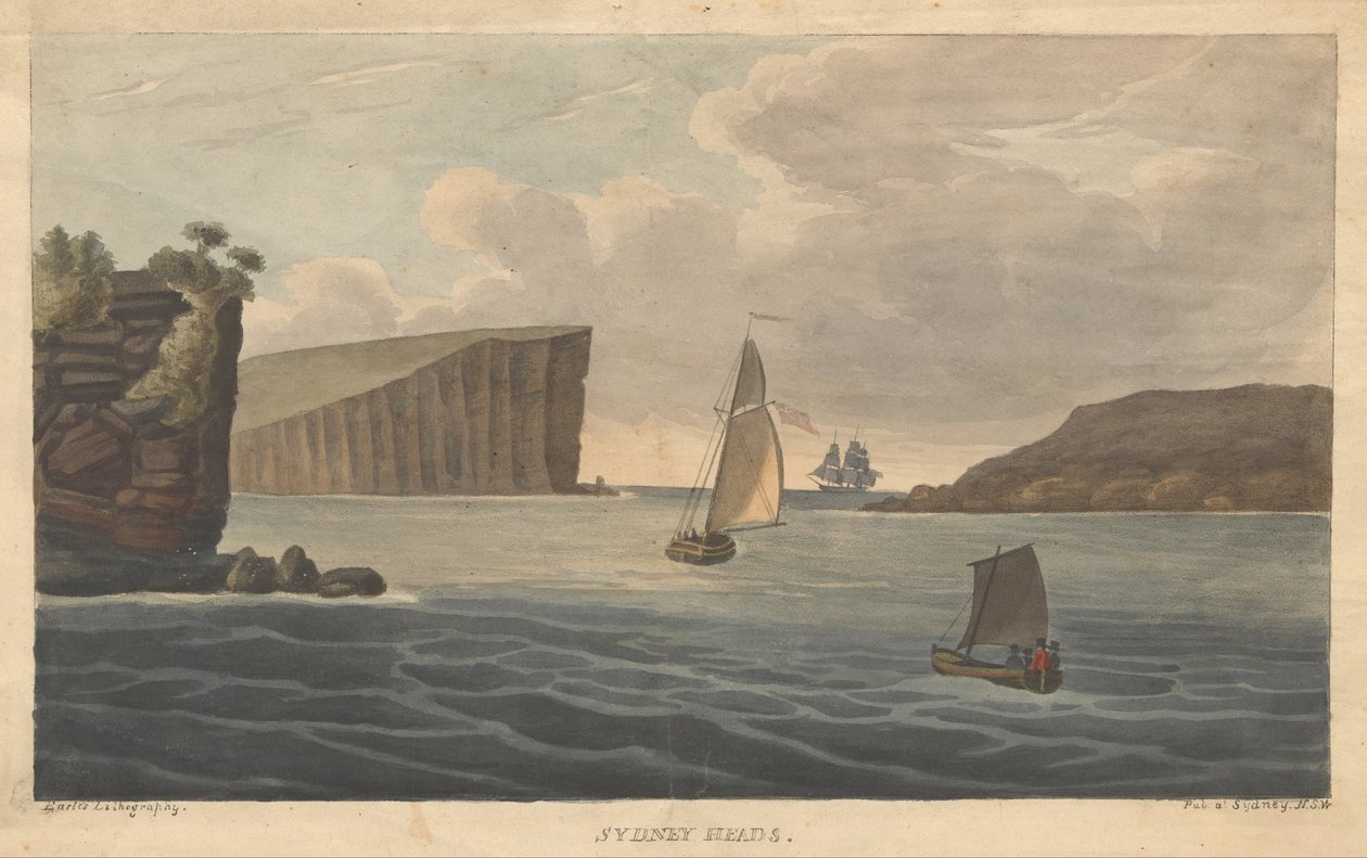 Sydney Heads, Earle, Augustus. Ansichten in Australien. Sydney- Earle Lithographie, 1826. von Augustus Earle