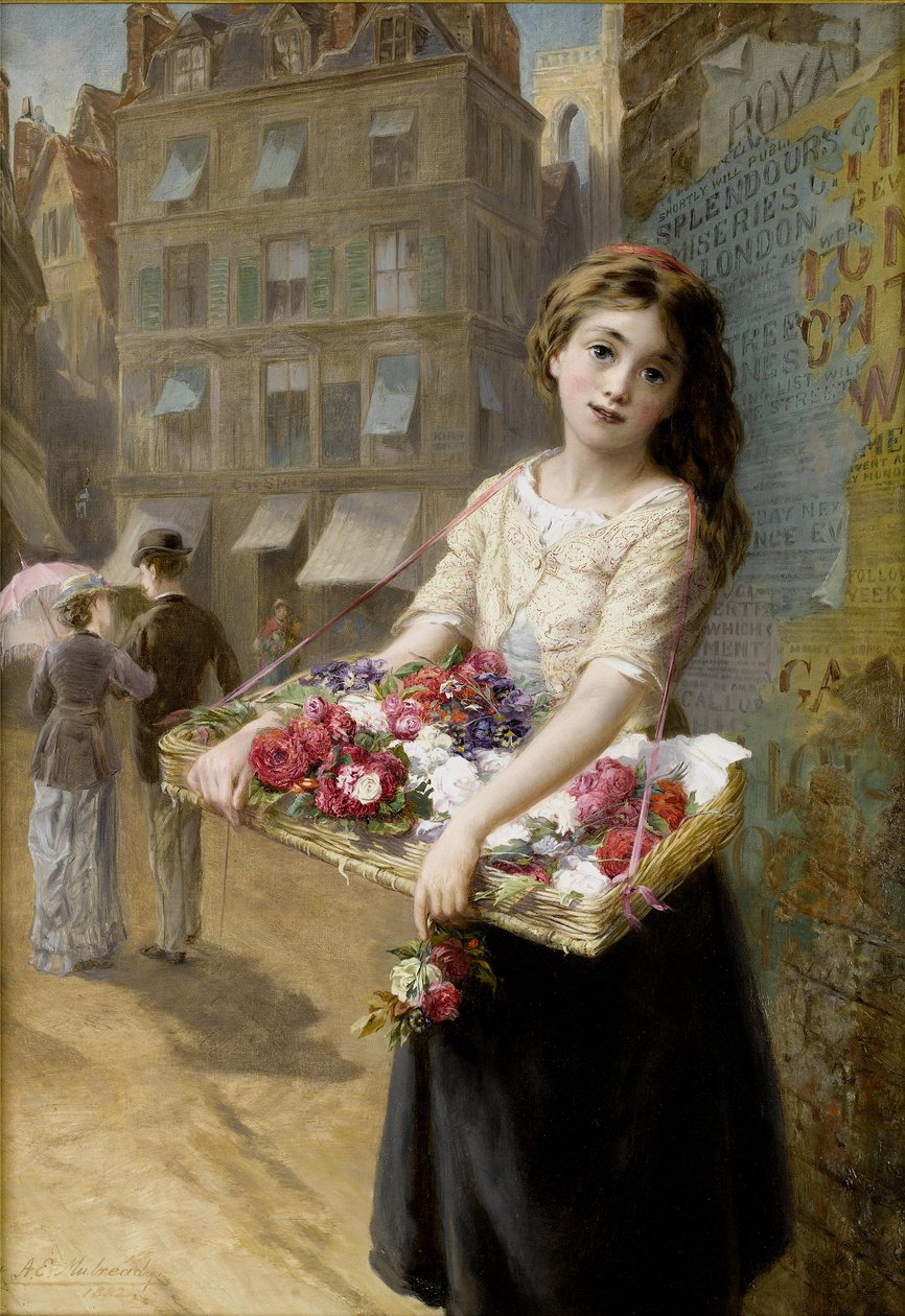Eine Straßenblumenverkäuferin von Augustus Edwin Mulready