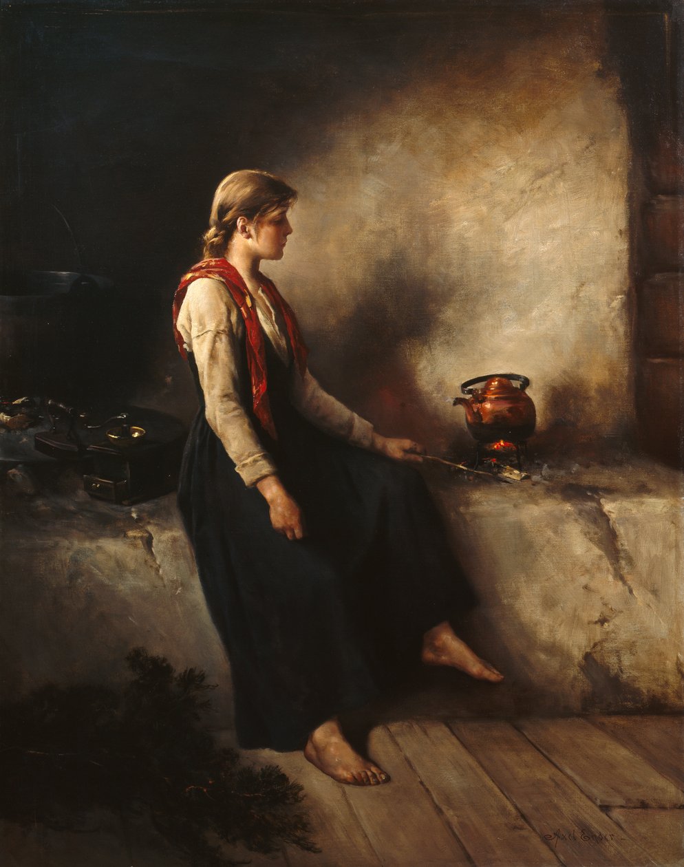 Mädchen am Kamin von Axel Hjalmar Ender