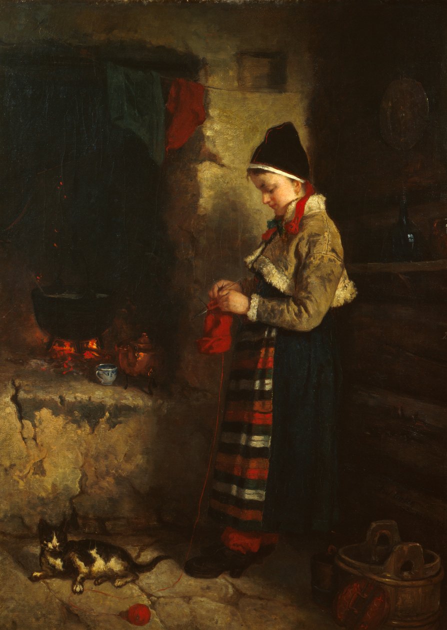Mädchen beim Stricken von Axel Hjalmar Ender