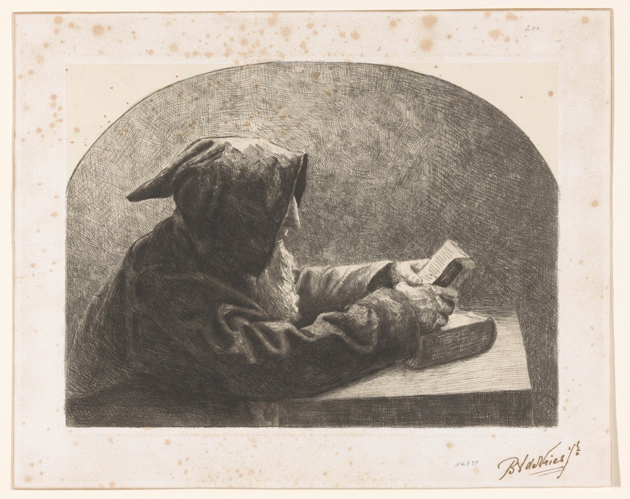 Lesender Mönch von B.J. de Vries jr. (signed by artist)