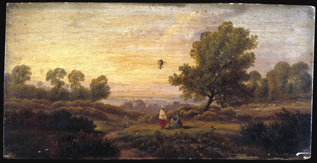 Ballon über Waldgebiet, ca. 1840 von B. Cook