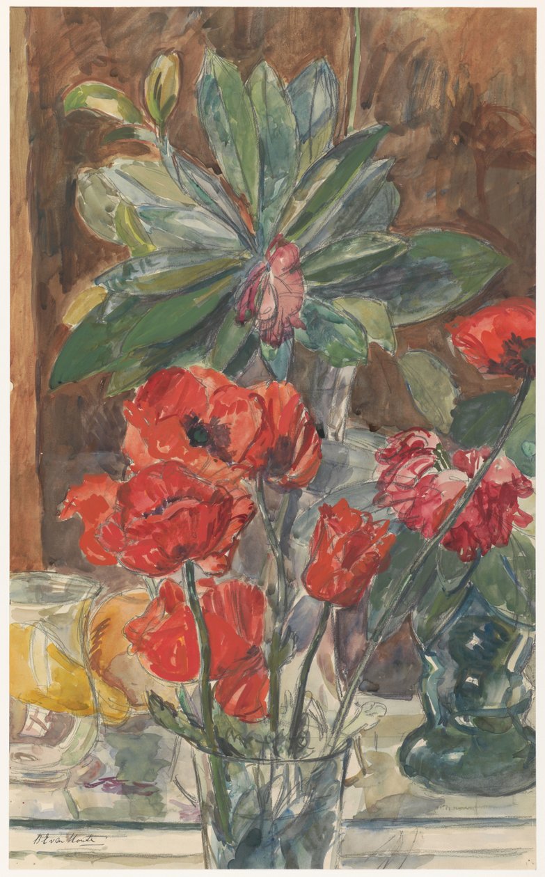 Blumenstudie von Mohnblumen und Rhododendren von Barbara Elisabeth van Houten