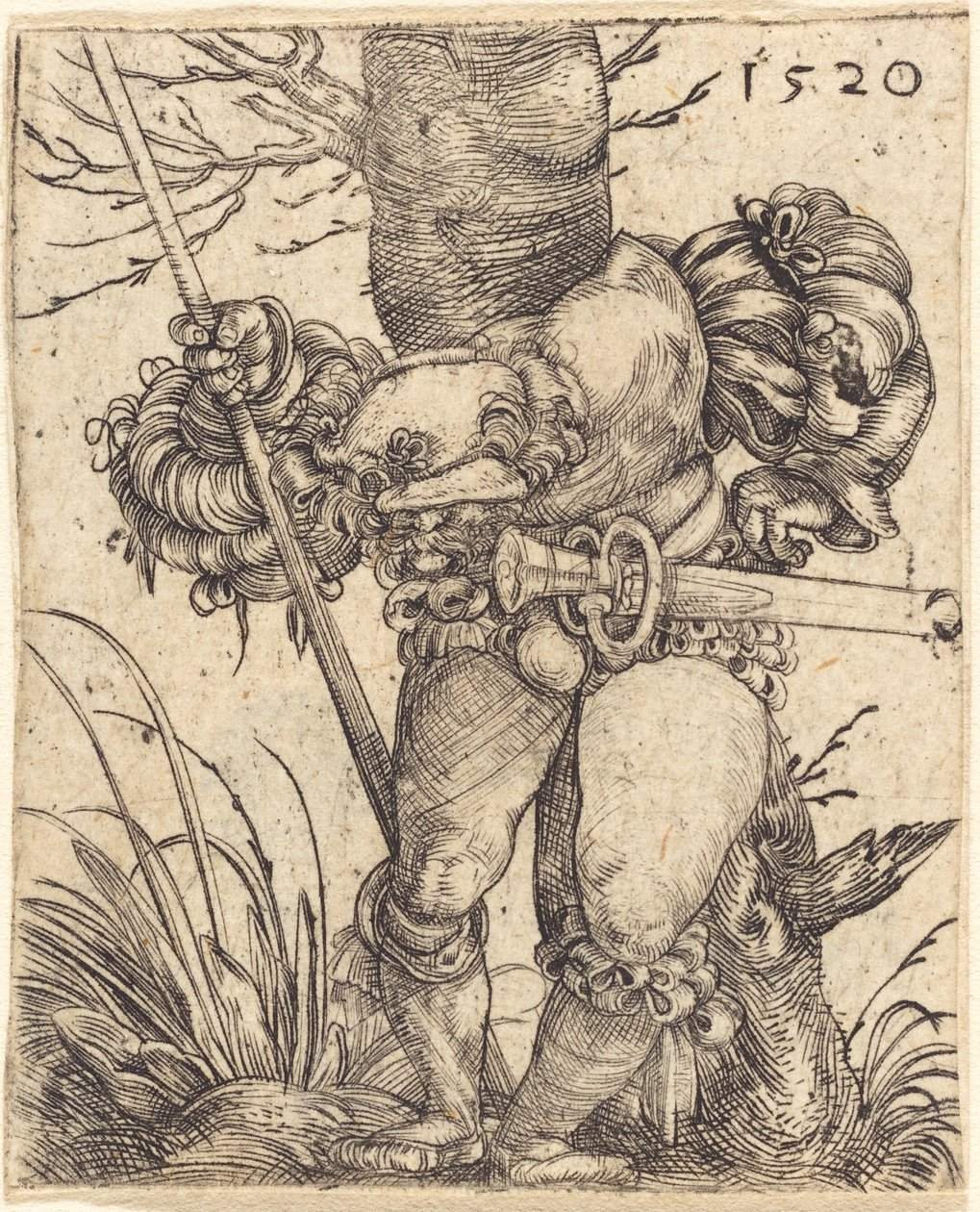 Fußsoldat vor einem Baum von Barthel Beham