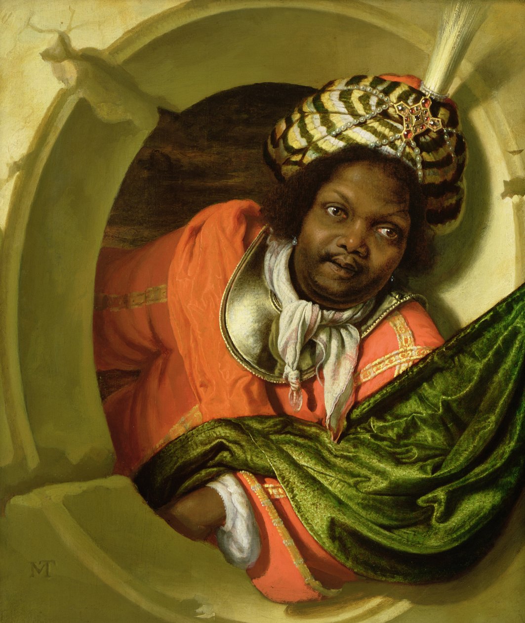 Porträt eines Mauren mit einer Fahne am Fenster von Bartholomaus Maton