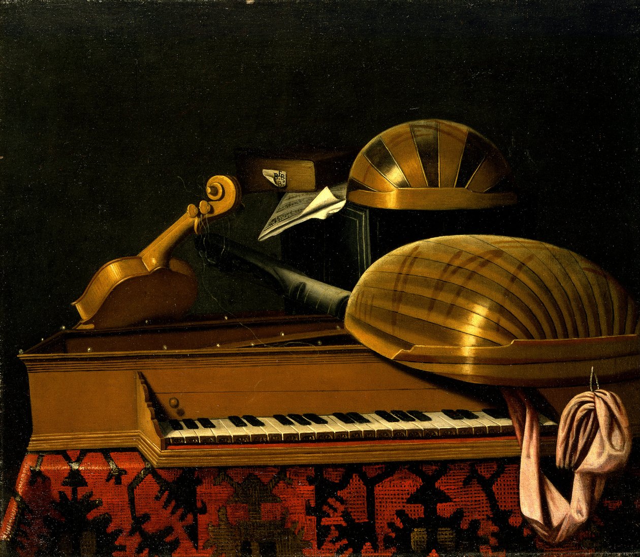 Stillleben mit Musikinstrumenten und Büchern von Bartholomeo Bettera