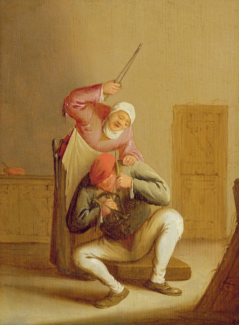 Eine Frau schlägt ihren Mann von Bartholomeus Molenaer
