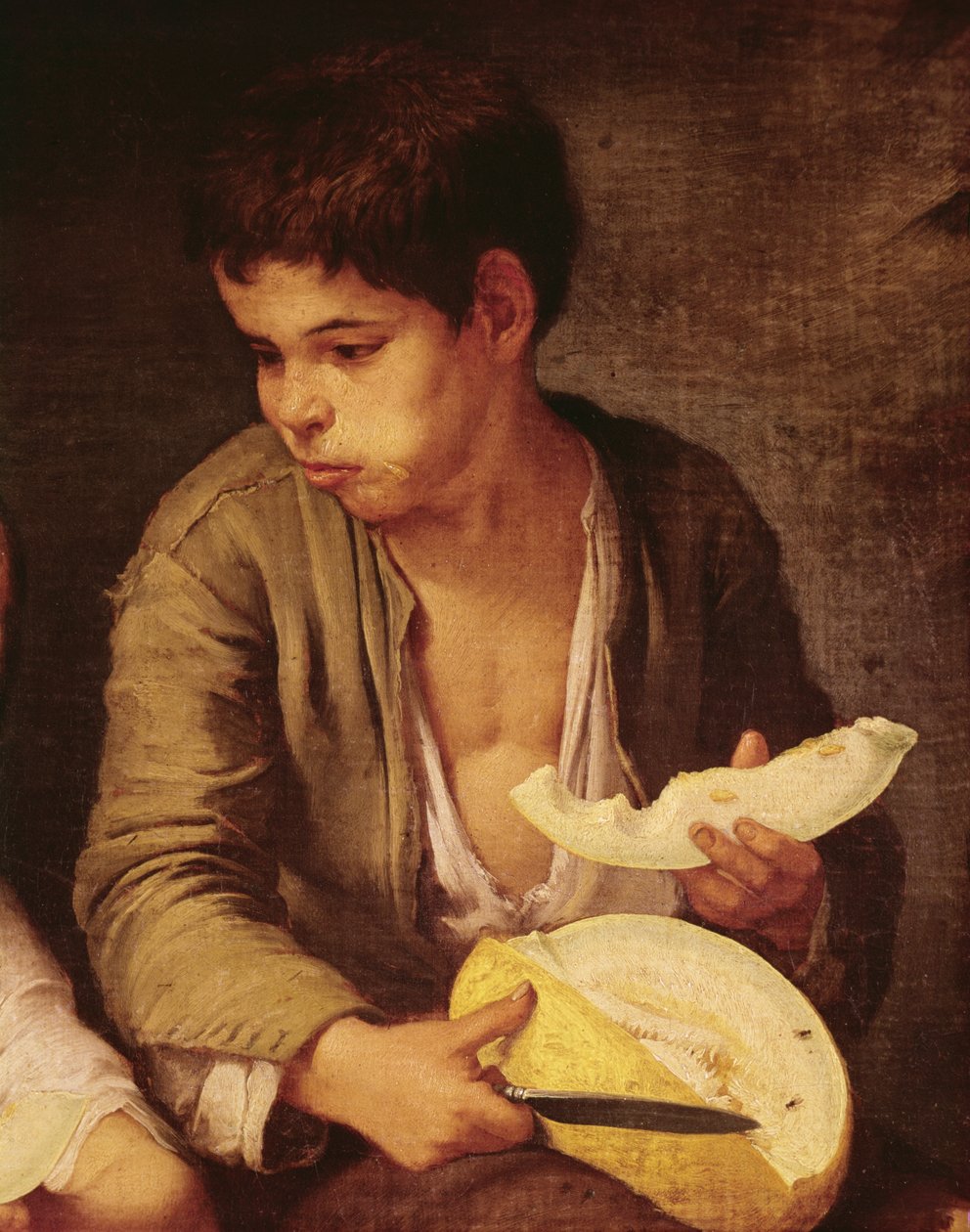 Detail von zwei Kindern, die eine Melone und Trauben essen, 1645-46 von Bartolomé Esteban Murillo