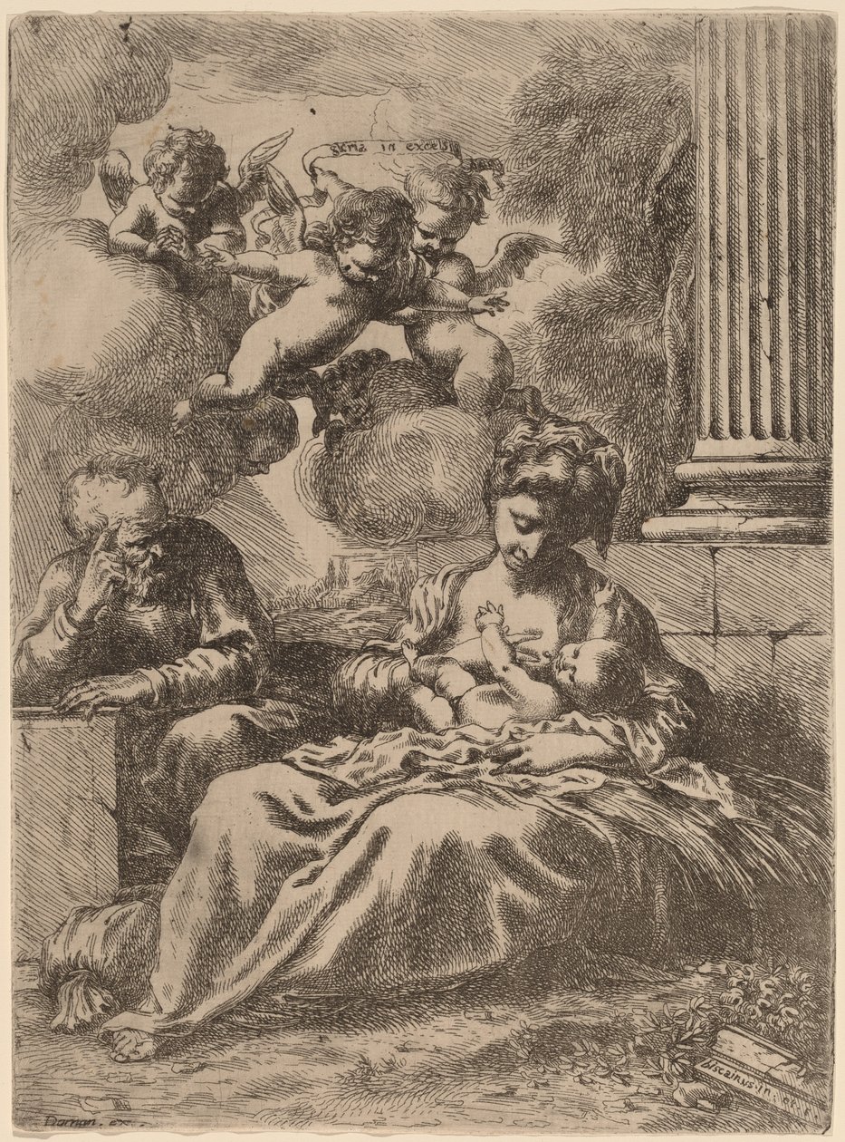 Die Heilige Familie an einer Säule von Bartolomeo Biscaino