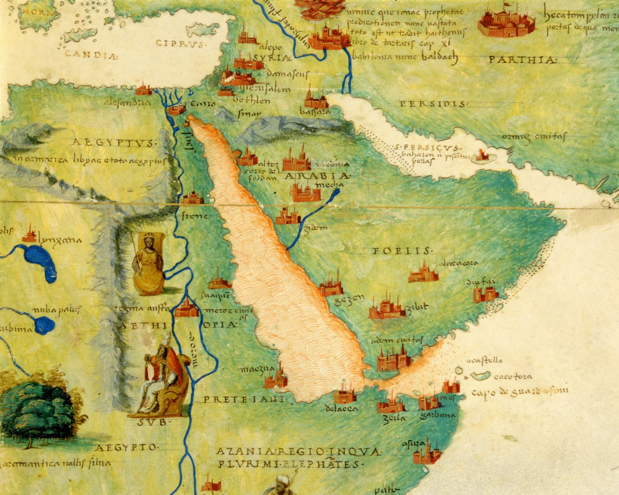 Äthiopien, das Rote Meer und Saudi-Arabien, aus einem Atlas der Welt in 33 Karten, Venedig, 1. September 1553 (Detail) von Battista Agnese