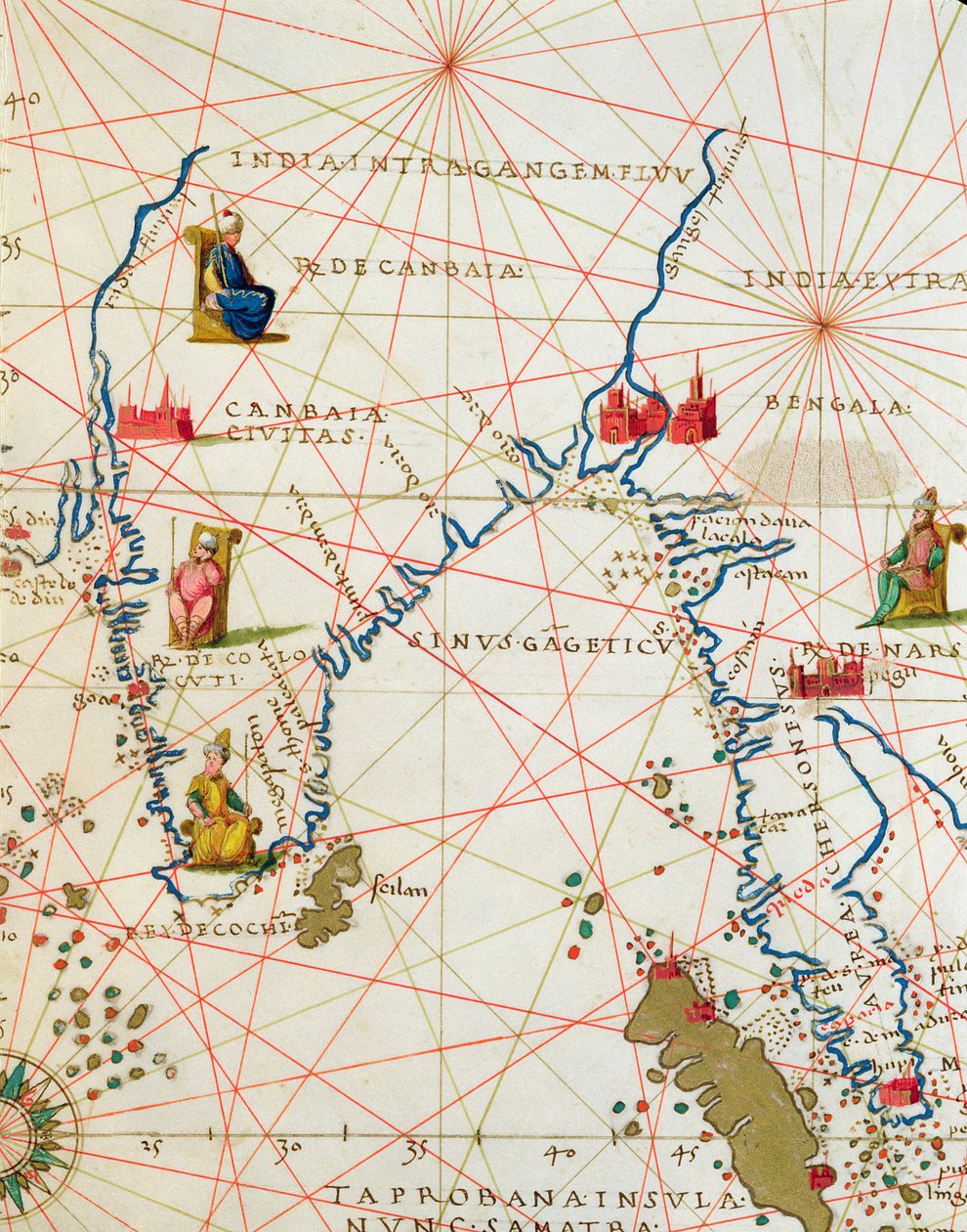 Indien und Malaysia, aus einem Atlas der Welt in 33 Karten, Venedig, 1. September 1553 (Detail) von Battista Agnese