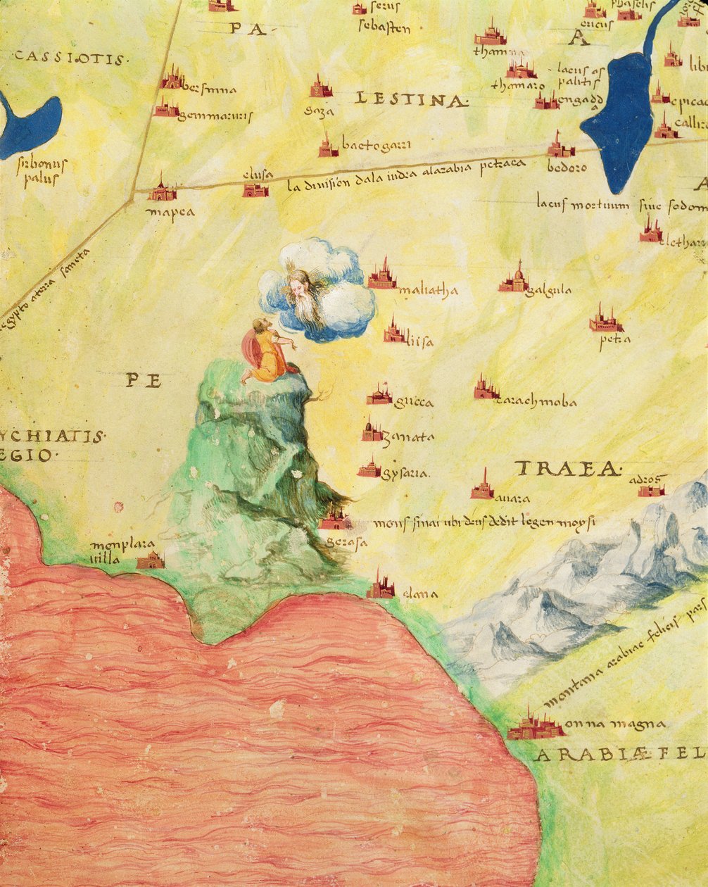 Der Berg Sinai und das Rote Meer, aus einem Atlas der Welt in 33 Karten, Venedig, 1. September 1553 (Detail) von Battista Agnese