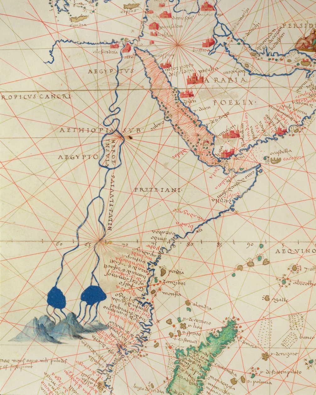 Teil von Afrika, aus einem Atlas der Welt in 33 Karten, Venedig, 1. September 1553 (Detail) von Battista Agnese