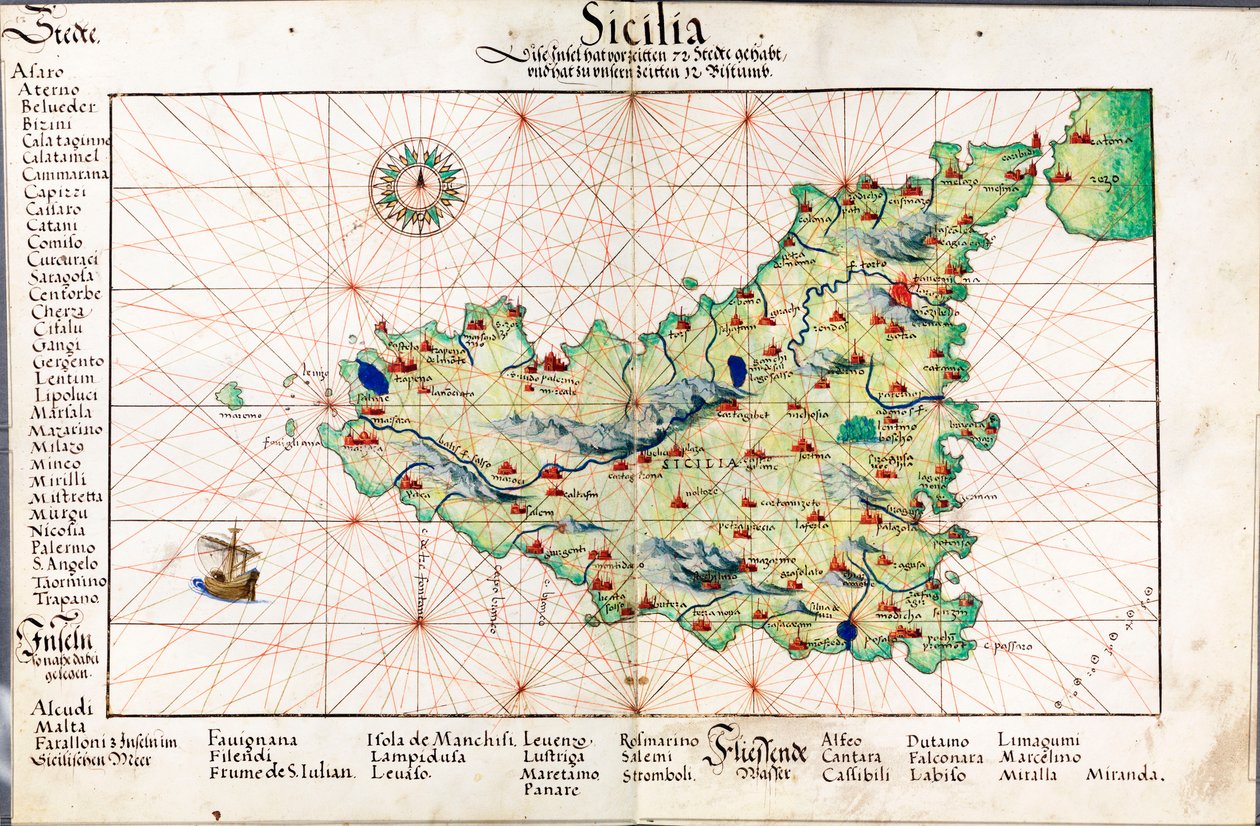 Karte von Sizilien von Battista Agnese
