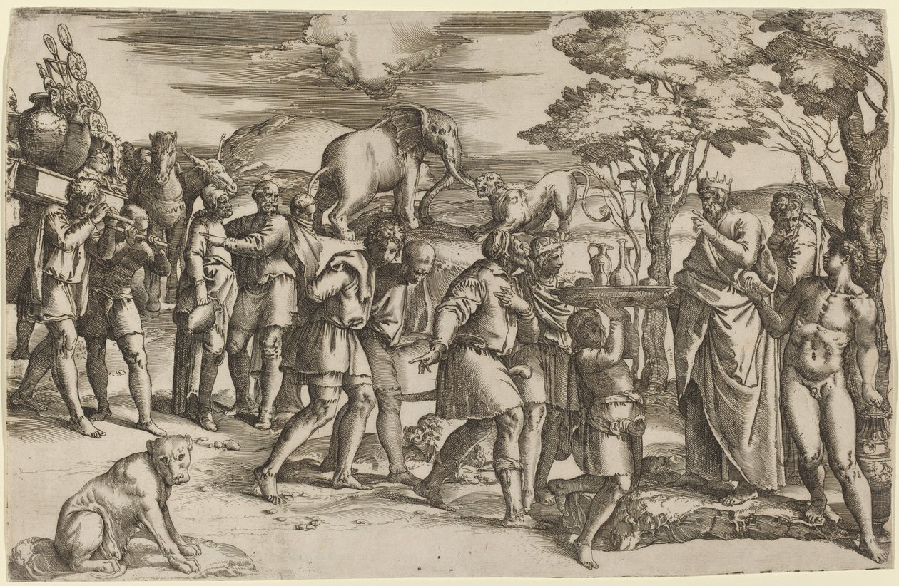 Abraham zahlt den Zehnten an Melchisedek von Battista Franco