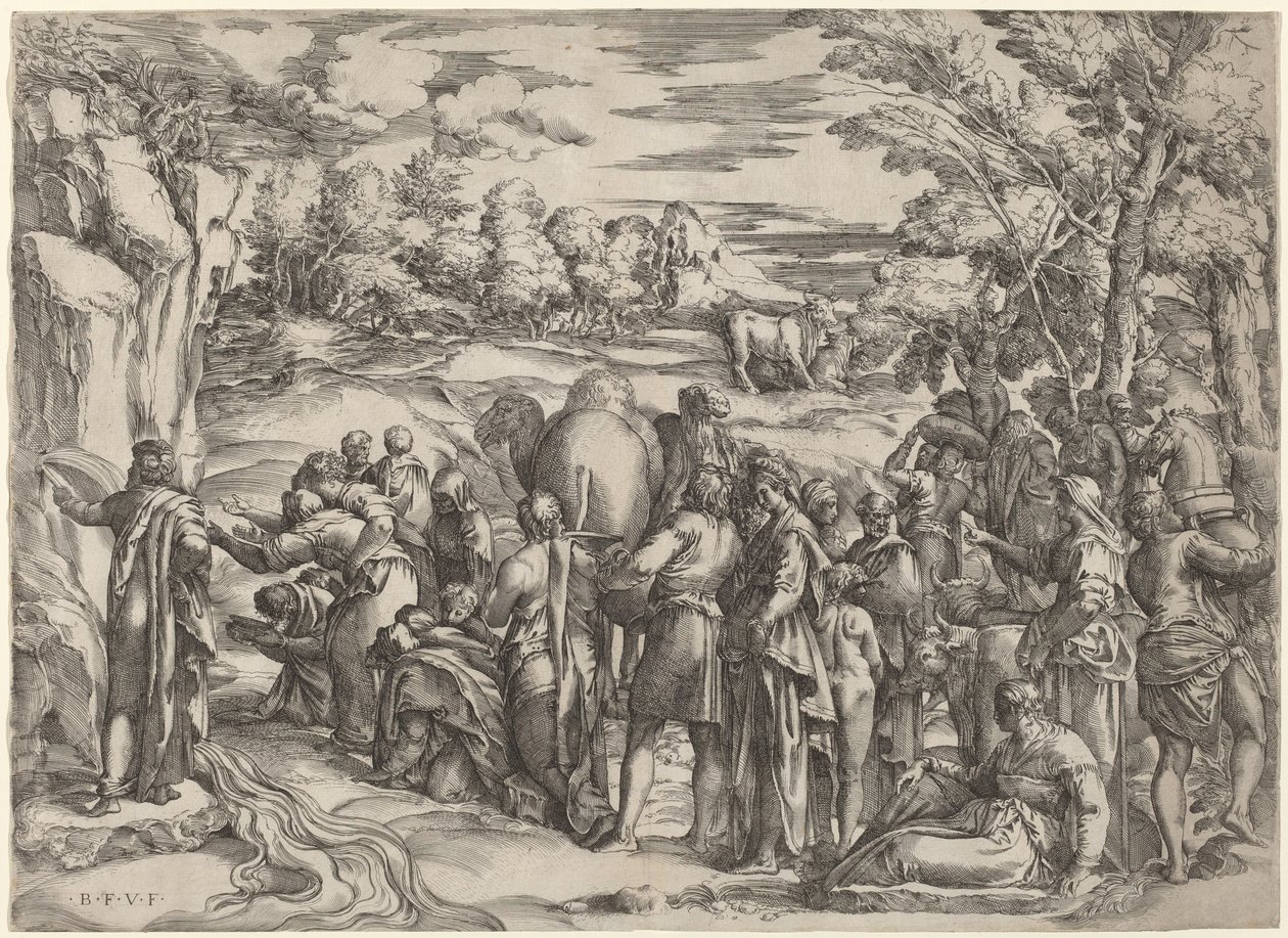 Moses schlägt auf den Felsen von Battista Franco