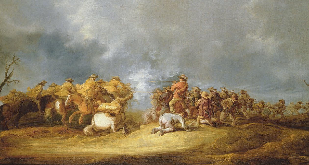 Ein Kavallerieangriff: berittene Truppen greifen einen Musketenblock an von Benjamin Gerritsz. Cuyp