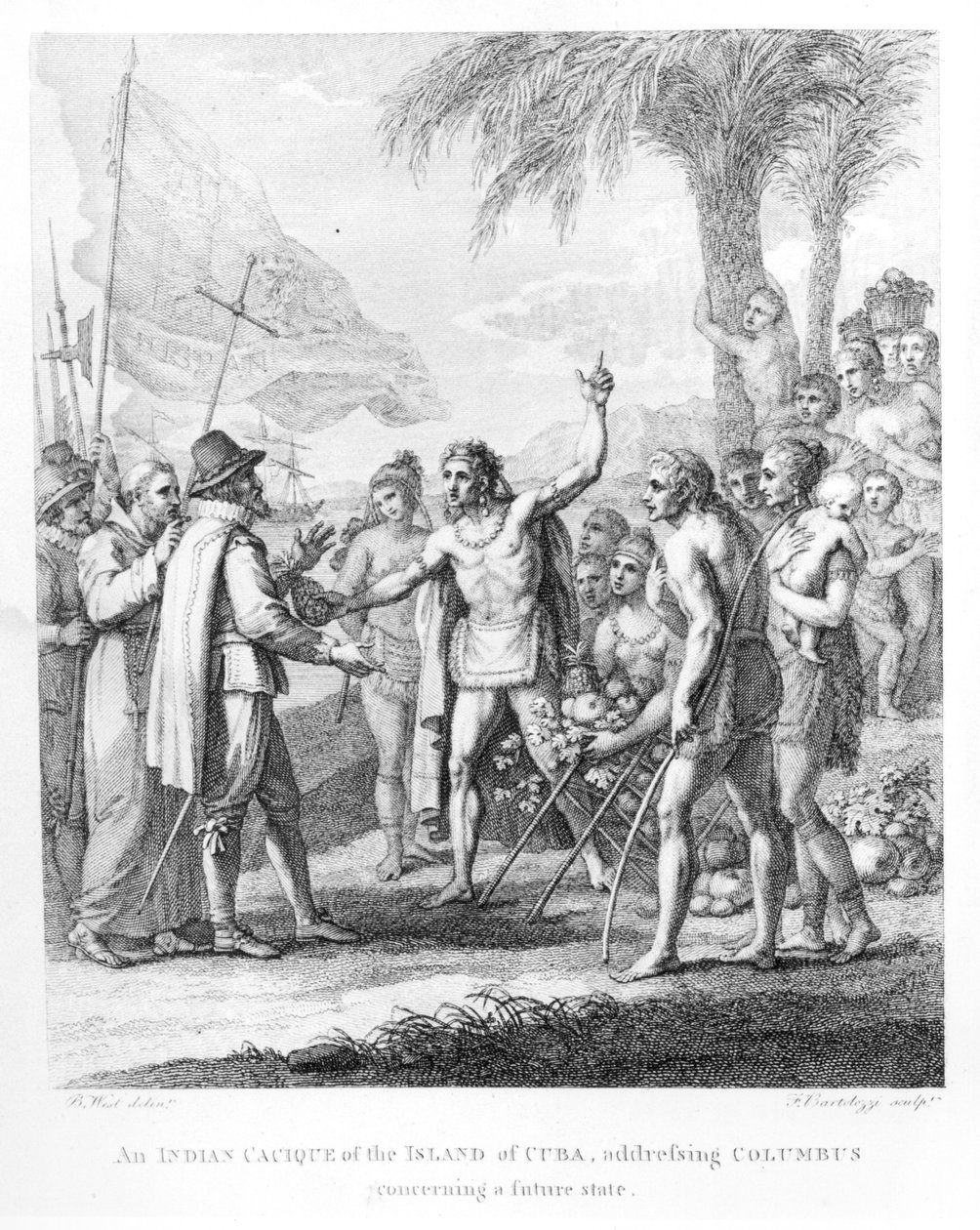 Ein indianischer Kazike der Insel Kuba spricht mit Kolumbus (1451-1500) über einen zukünftigen Zustand, Frontispiz zu 