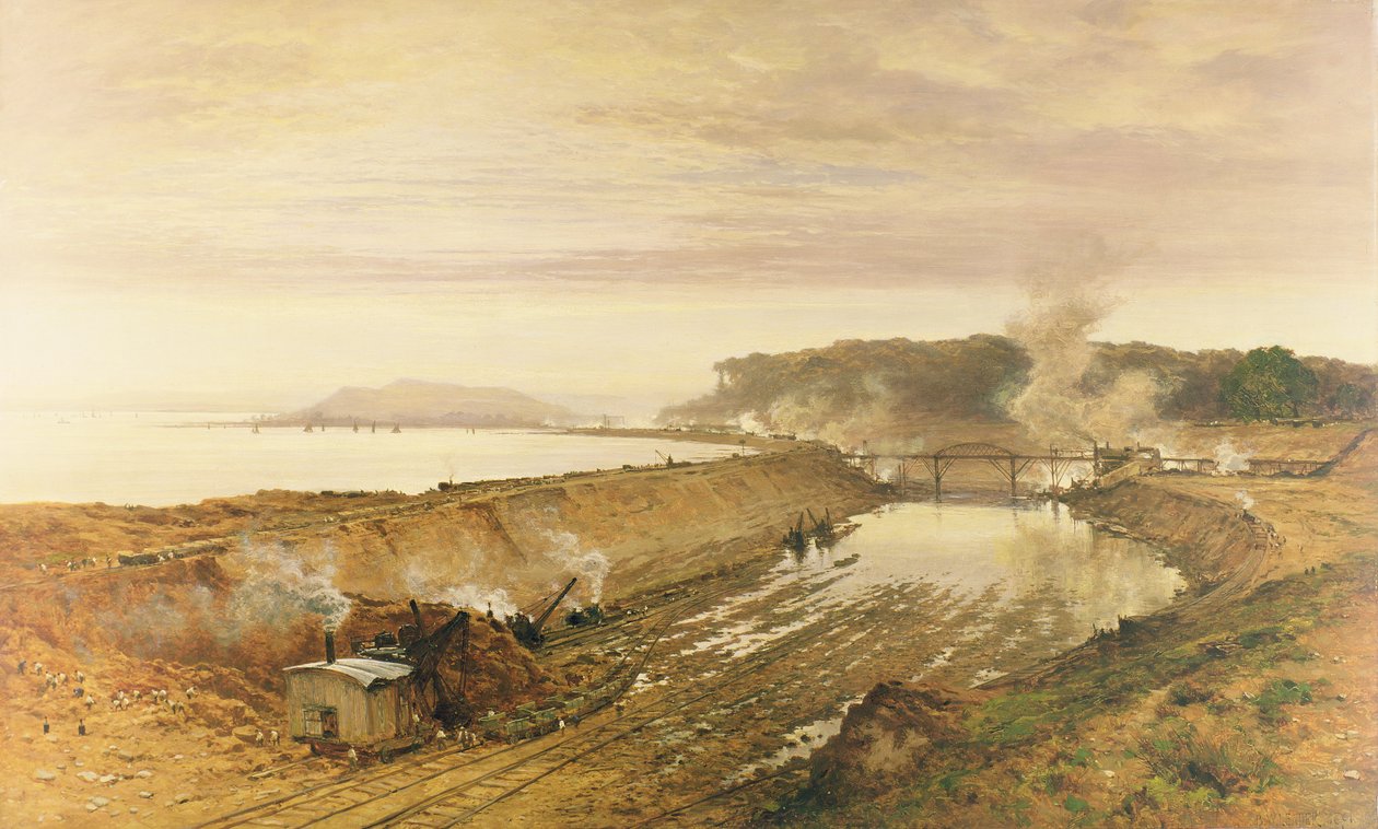 Der Bau der Eastham-Schleuse am Manchester Ship Canal von Benjamin Williams Leader