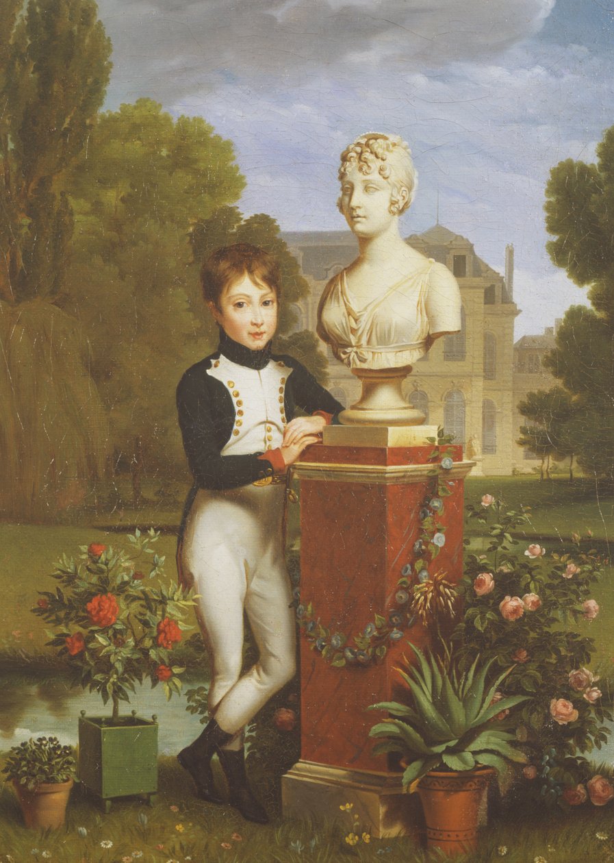 Napoleon Achille Murat lehnt an einer Büste seiner Mutter von Benjamin de Rolland