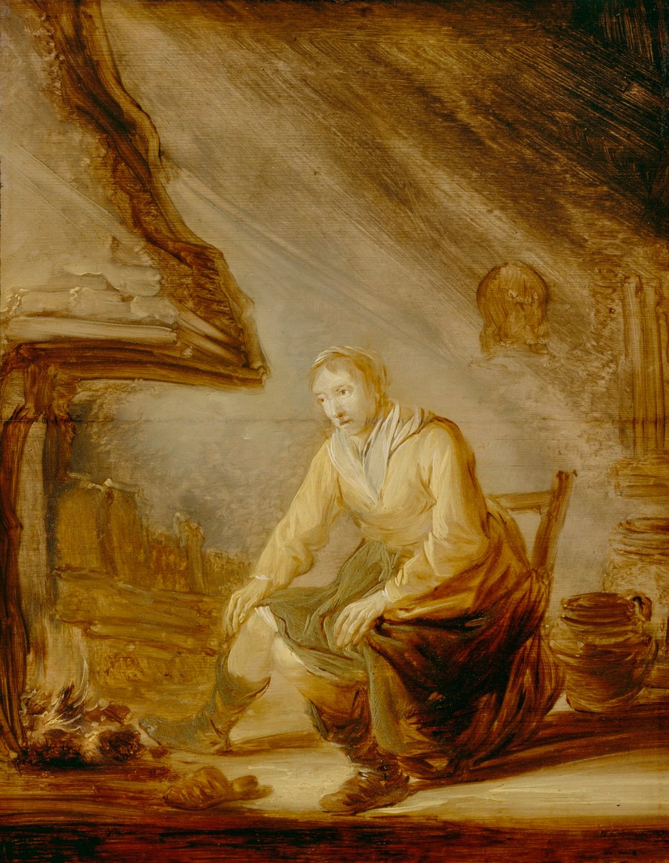 Frau vor einem Feuer von Benjamin Gerritsz Cuyp