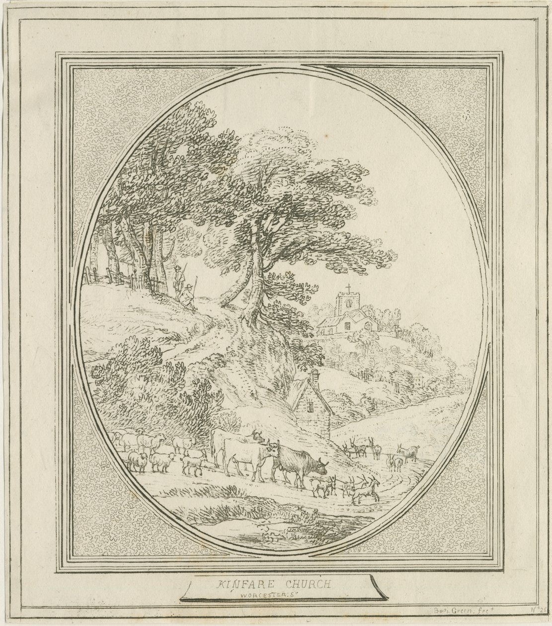 Kinver Kirche: Radierung, undatiert [?18. Jh.] von Benjamin Green