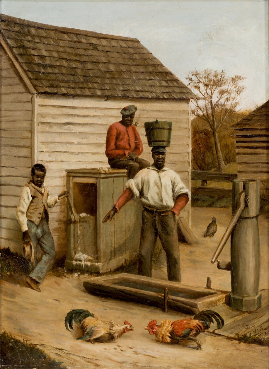 Hahnenkampf im Hof, 1860 von Benjamin J. Severance
