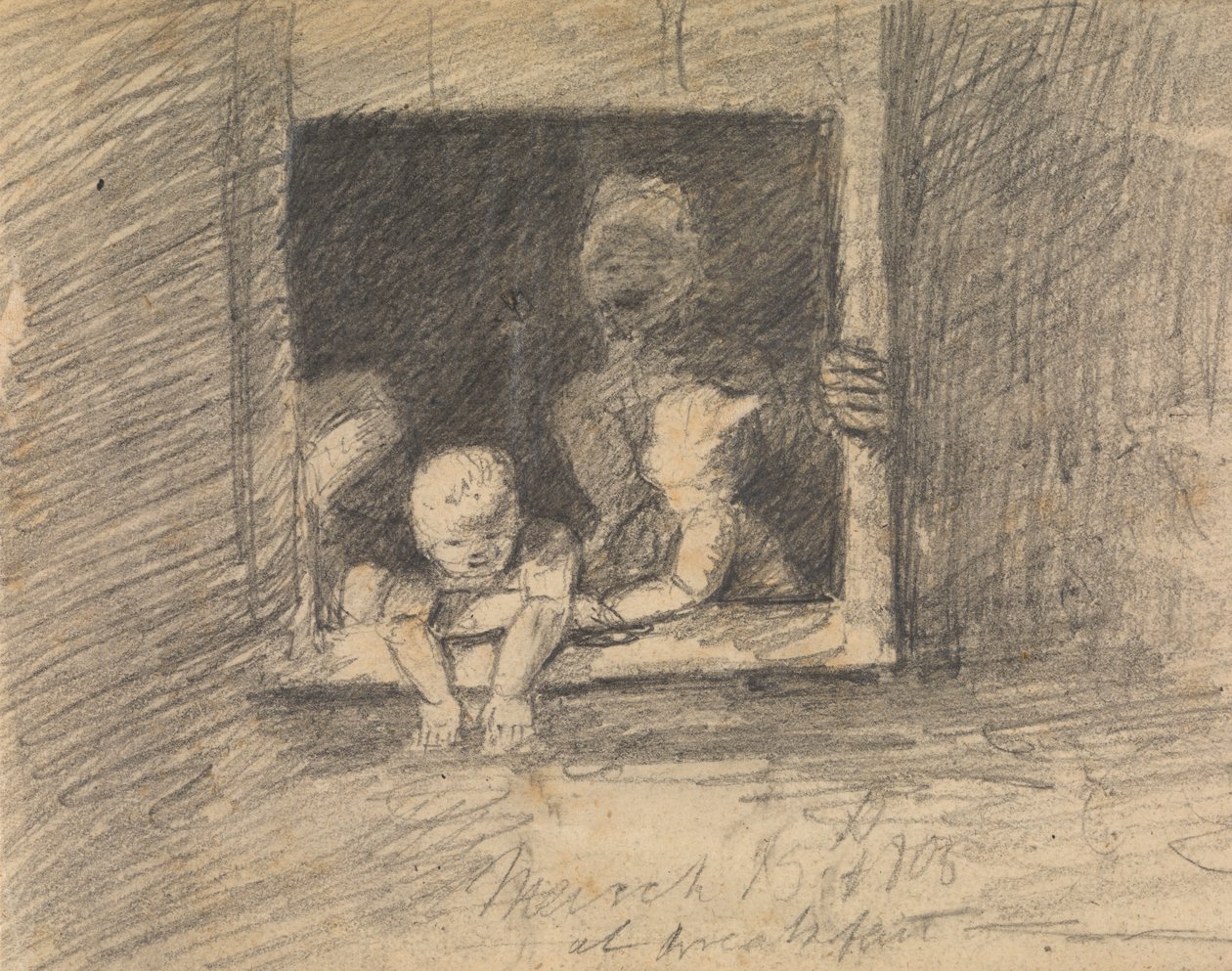 Kinder lehnen sich aus einem Fenster von Benjamin Robert Haydon