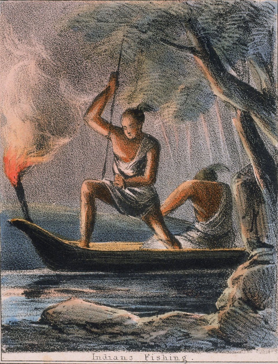 Indianer beim Fischen, ca. 1845 von Benjamin Waterhouse Hawkins