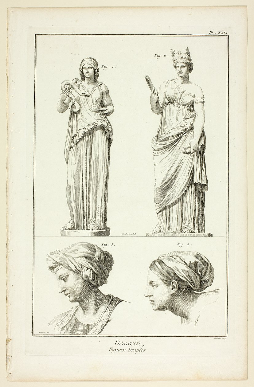 Entwurf: Drapierte Figuren, aus Encyclopédie von Benoit Louis Prevost