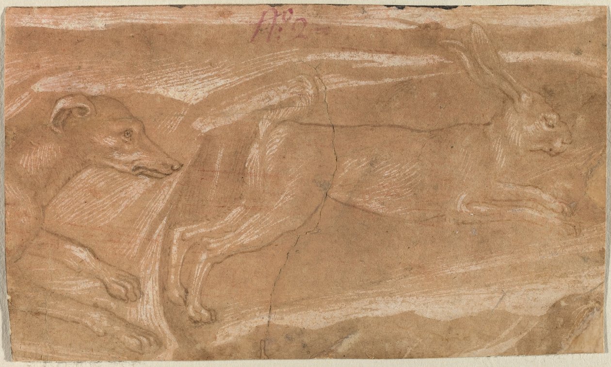 Ein Hund jagt einen Hasen von Benozzo Gozzoli