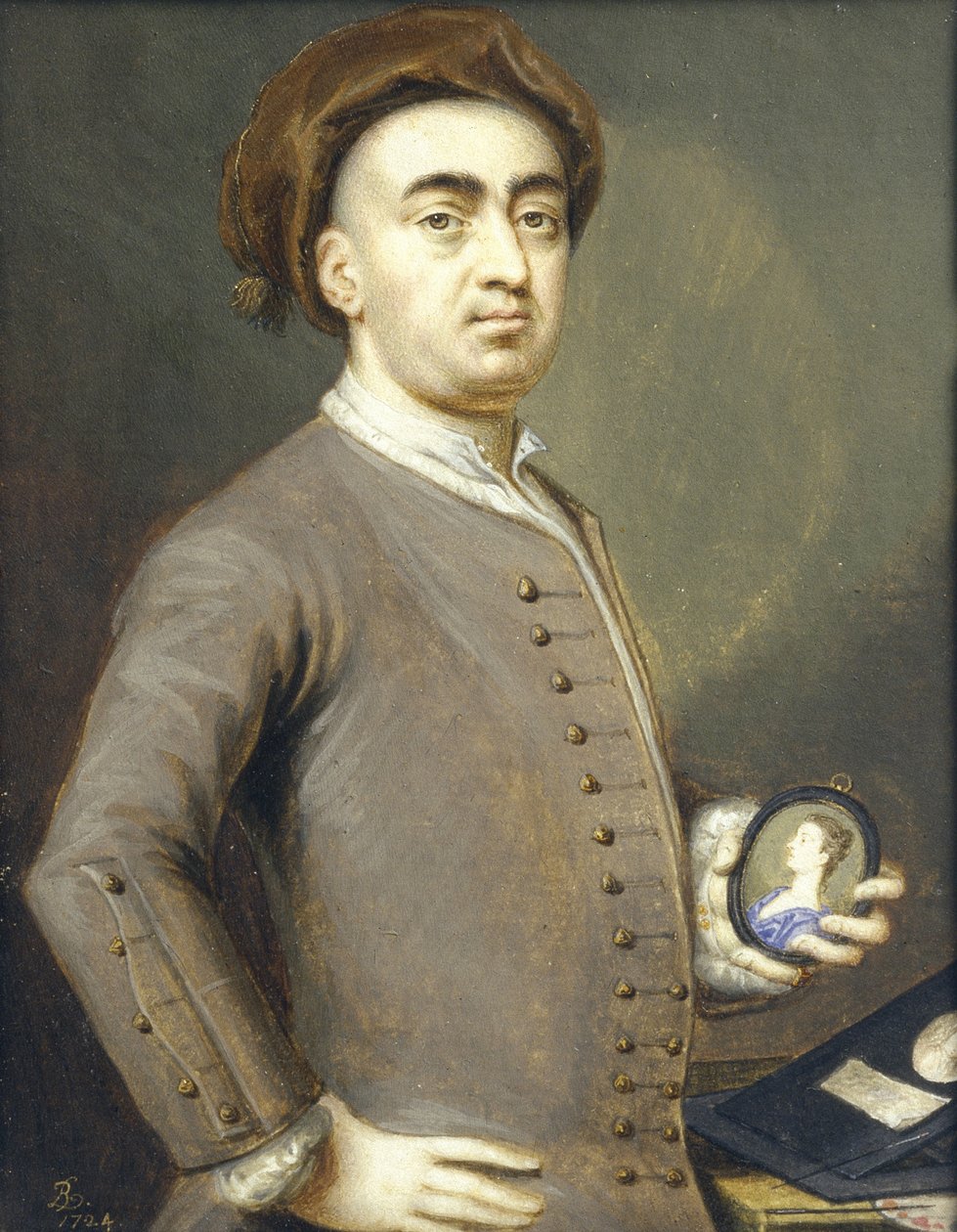 Selbstporträt, 1724 (Miniatur) von Bernard III Lens