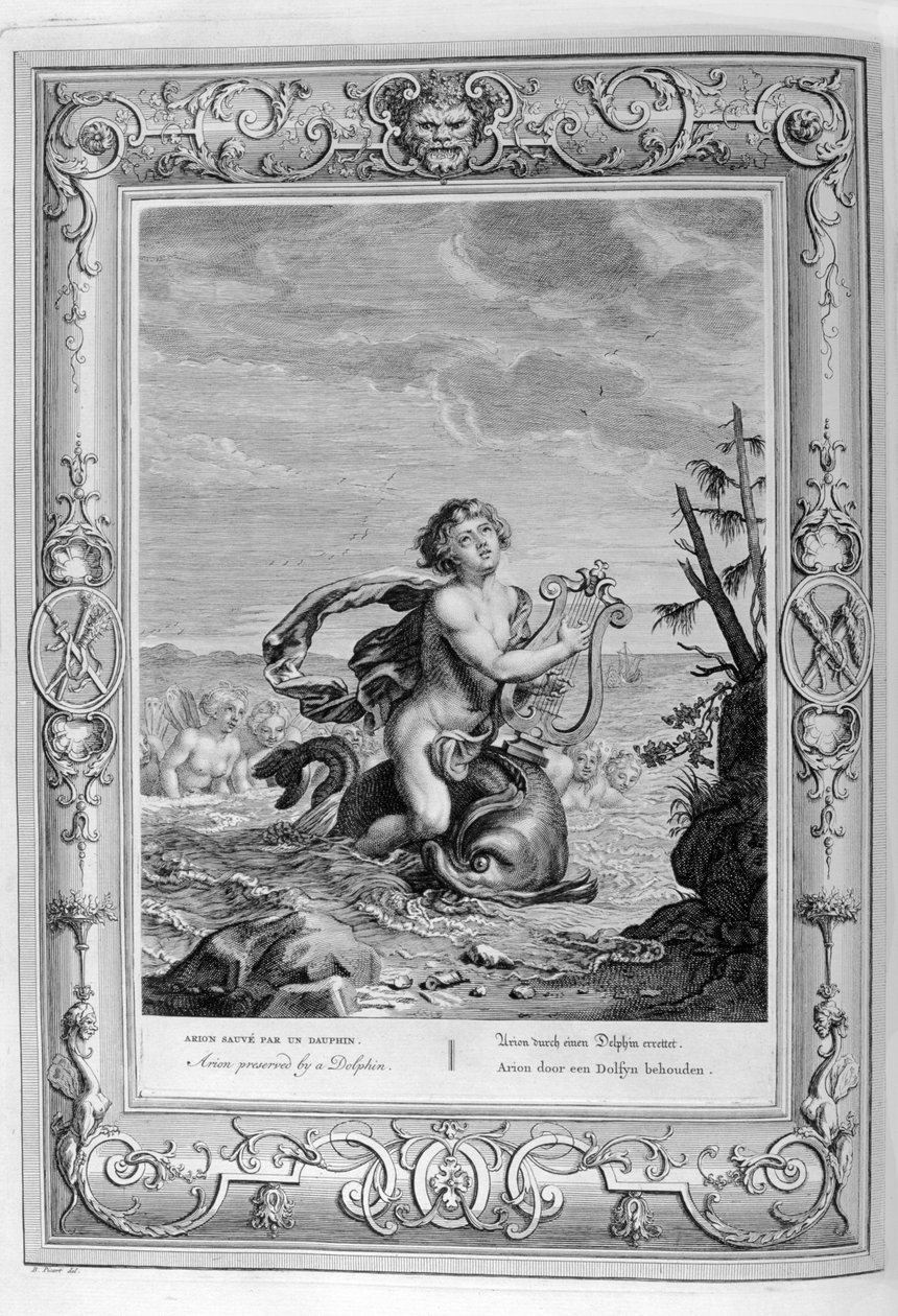 Arion auf dem Delfin (Gravur) von Bernard Picart
