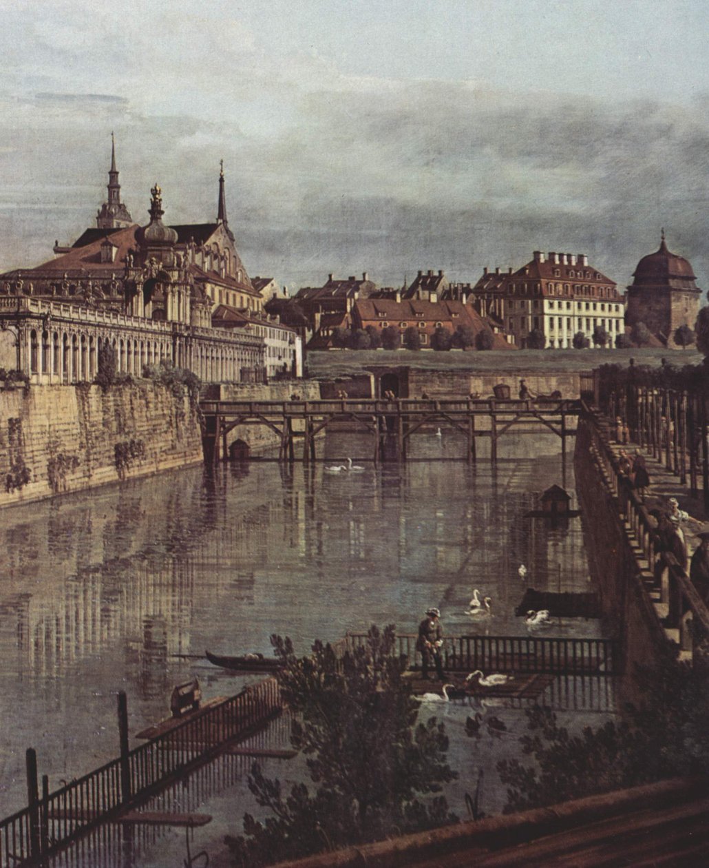 Ansicht von Dresden, der alte Wassergraben des Zwingers, von der Orangerie Richtung Stadt aus gesehen von Bernardo Bellotto