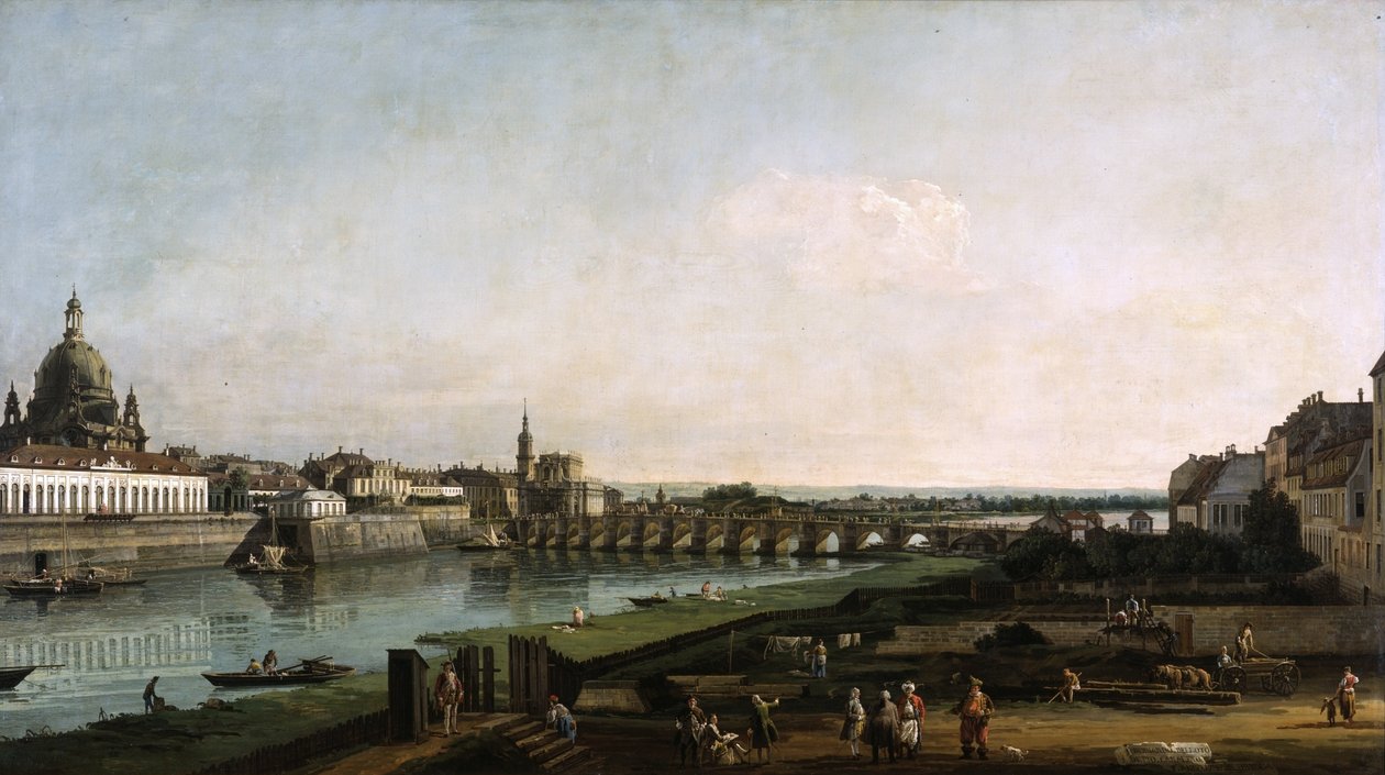 Dresden vom rechten Ufer der Elbe, oberhalb der Augustusbrücke von Bernardo Bellotto