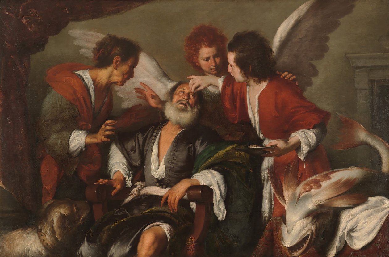 Tobias heilt die Blindheit seines Vaters, 1630-35 von Bernardo Strozzi