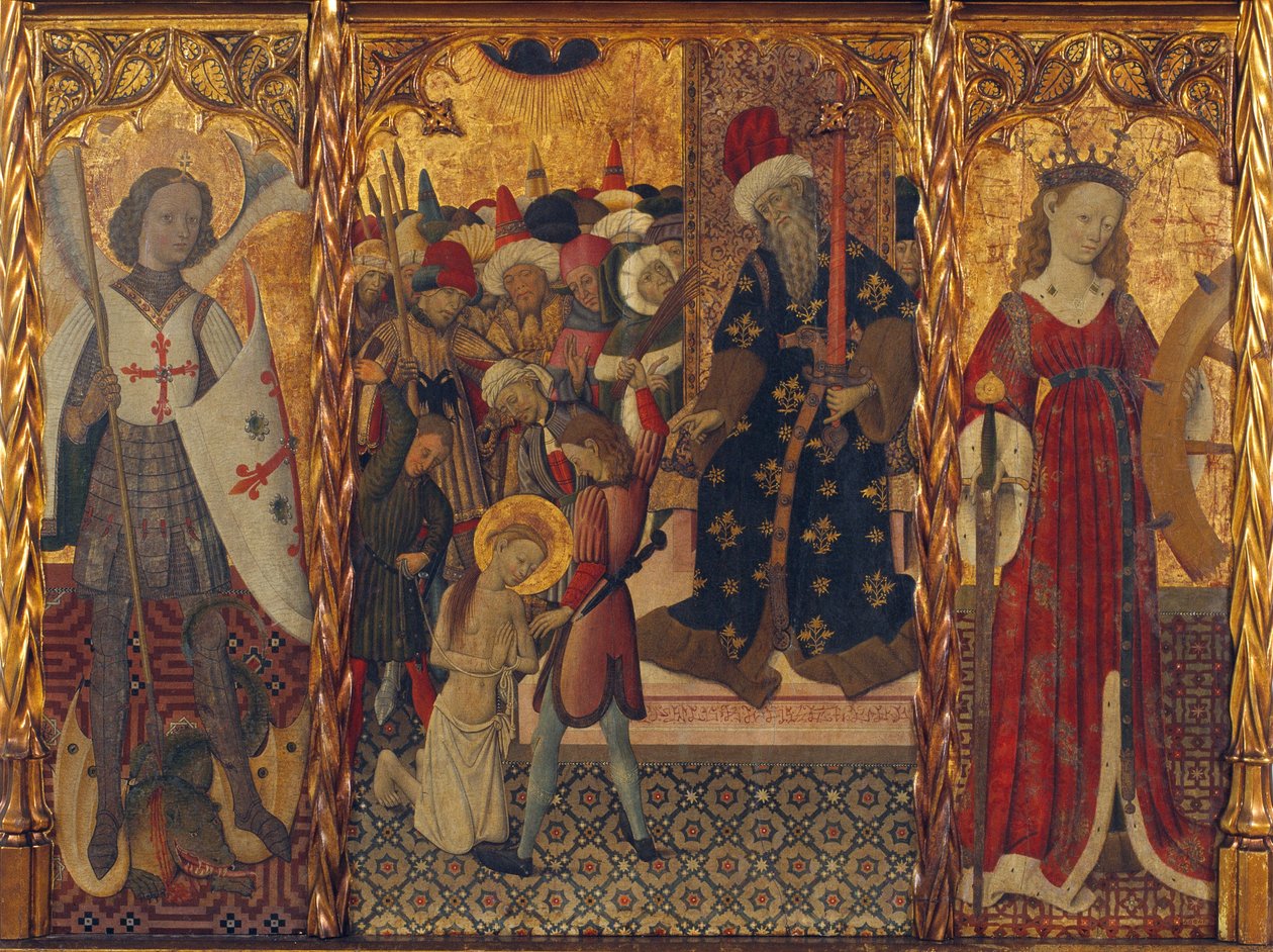 Der heilige Michael, Martyrium der heiligen Eulalia und der heiligen Katharina von Bernat Martorelli