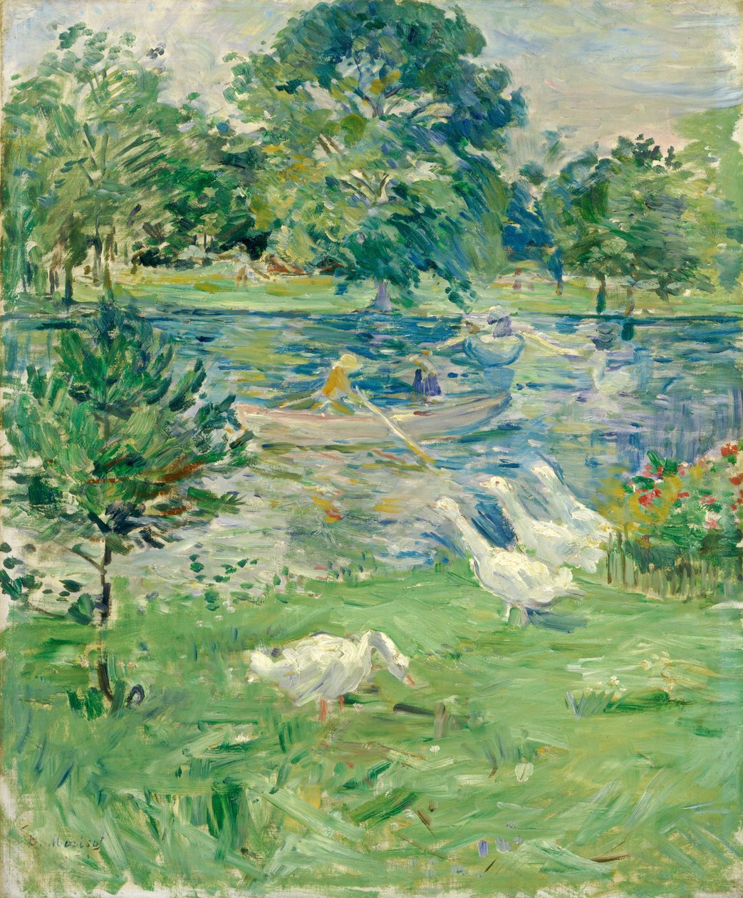 Mädchen in einem Boot mit Gänsen von Berthe Morisot
