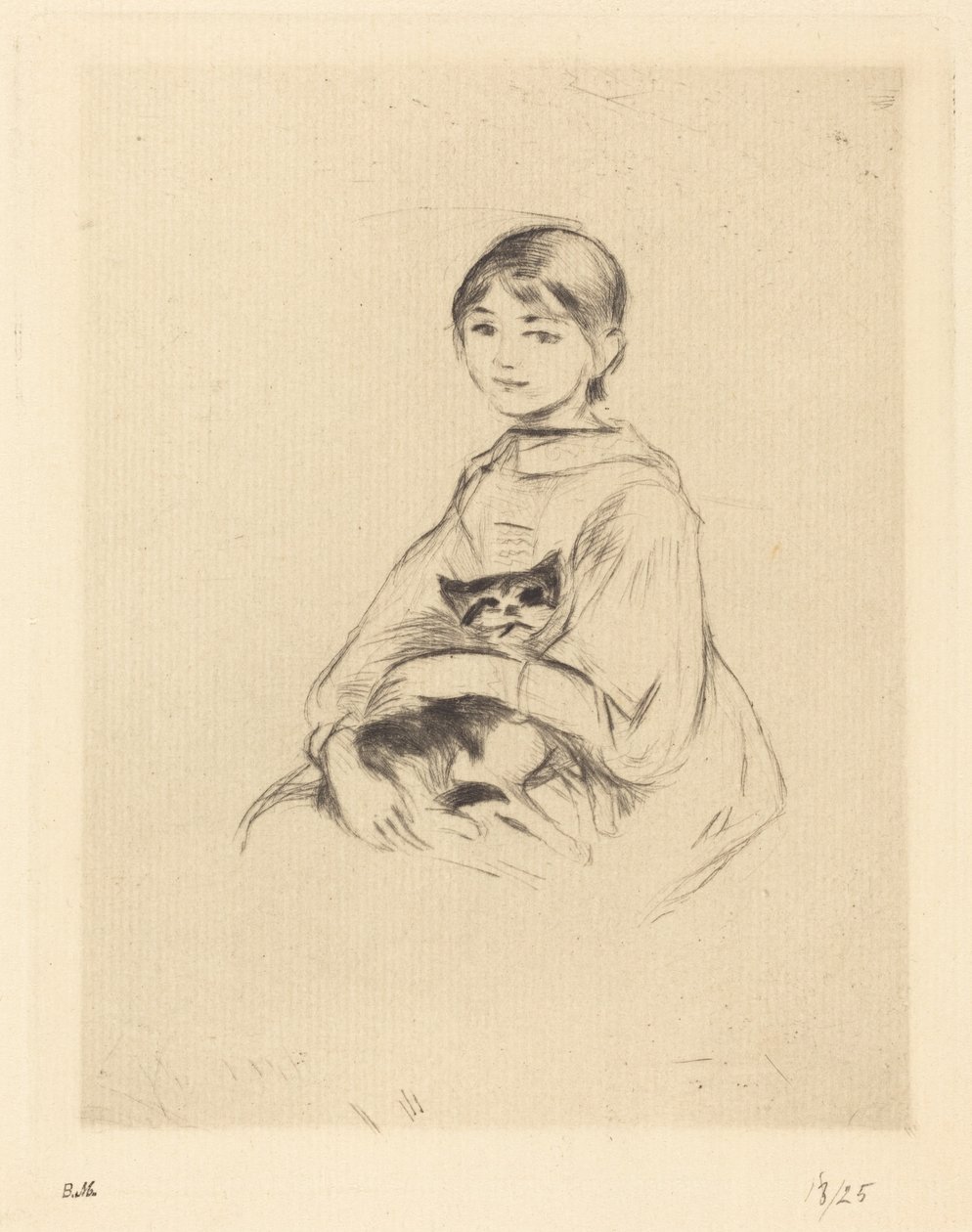 Kleines Mädchen mit Katze, 1888-1890 von Berthe Morisot