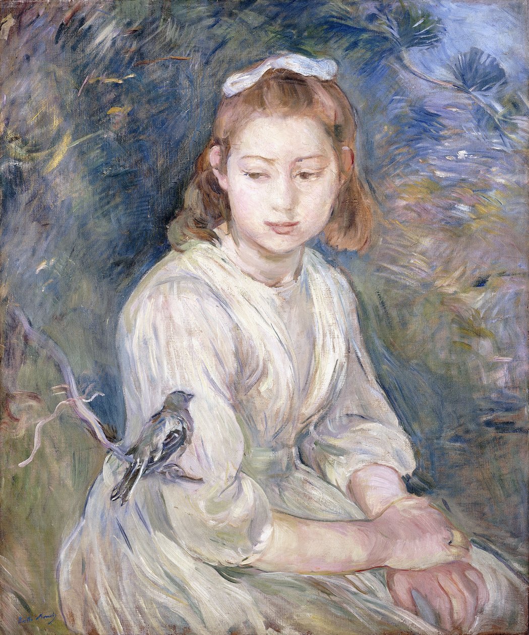 Kleines Mädchen mit einem Vogel, 1891 von Berthe Morisot